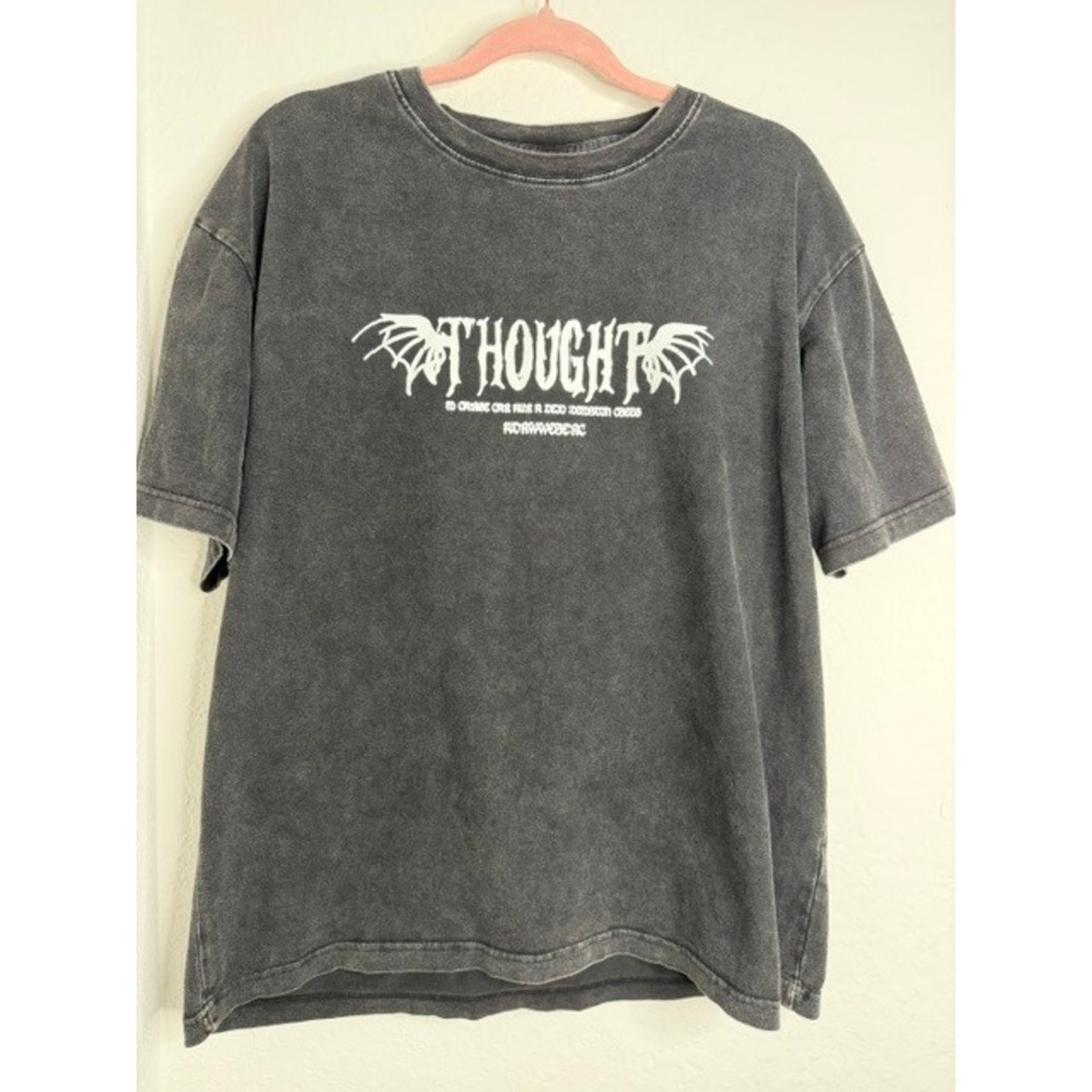 FMCZ Thought Graphic Tee Acid Wash Grey Gothic Floral Streetwear Shirt